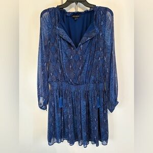 Blue Patterned Long Sleeve Dress